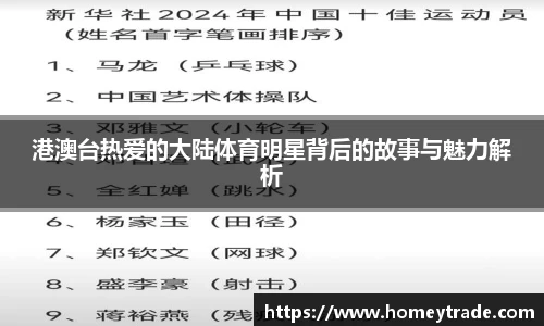 港澳台热爱的大陆体育明星背后的故事与魅力解析